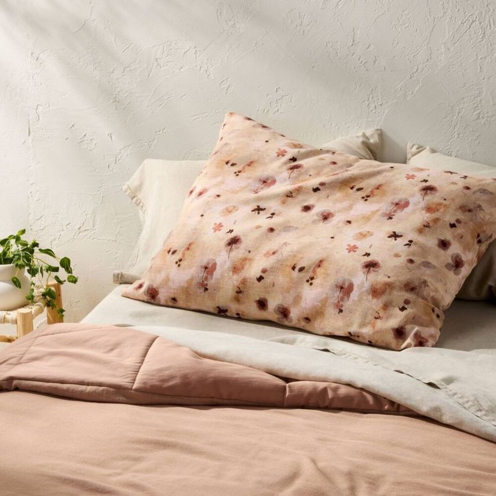 King Euro Heavyweight Linen Blend Throw Decorative Pillow Pressed Floral Print -
